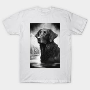 Flatcoated retriver black and white painting T-Shirt